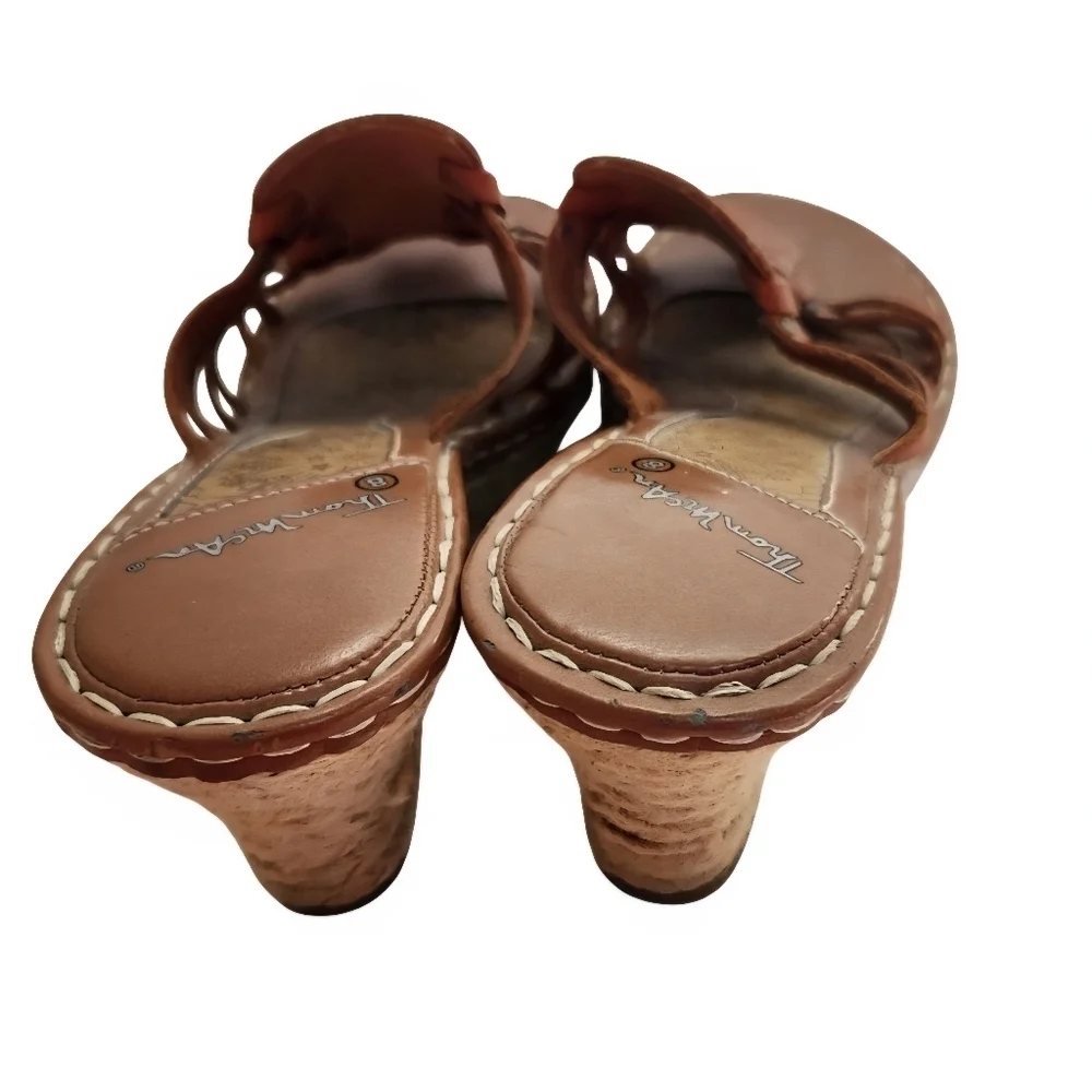 Thom McAn Leather Strappy Espardrille Wedge Slide Sandals Size 8